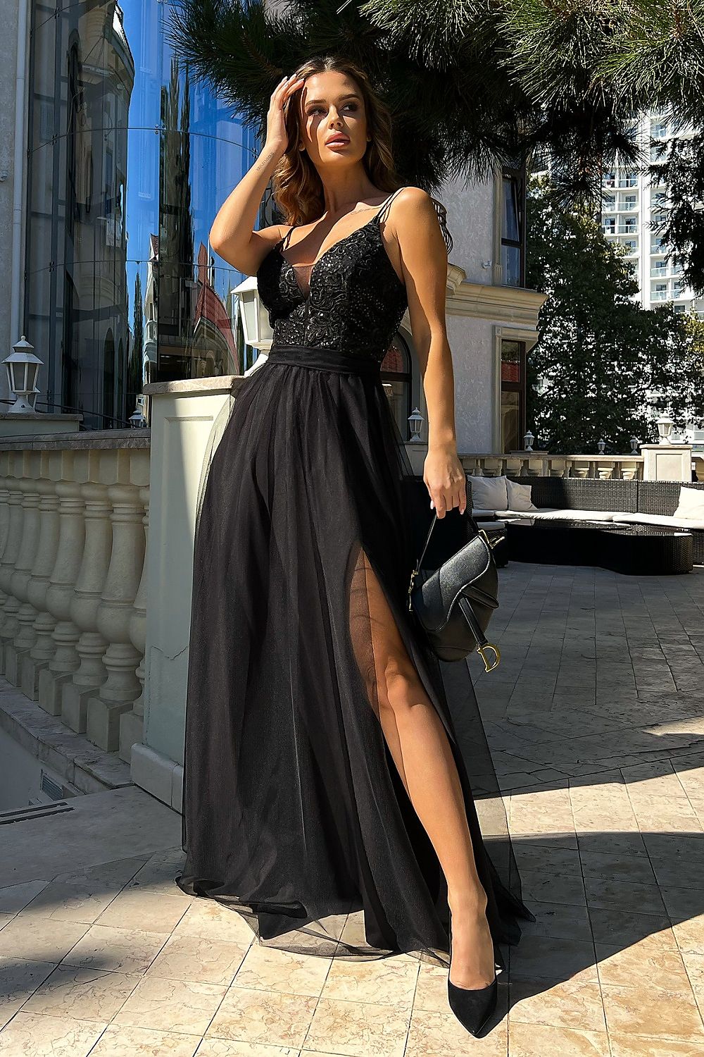black long dress for women, graceful & clean, bicotone fashion