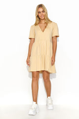 beige daydress  for women , relaxed & simple, makadamia fashion