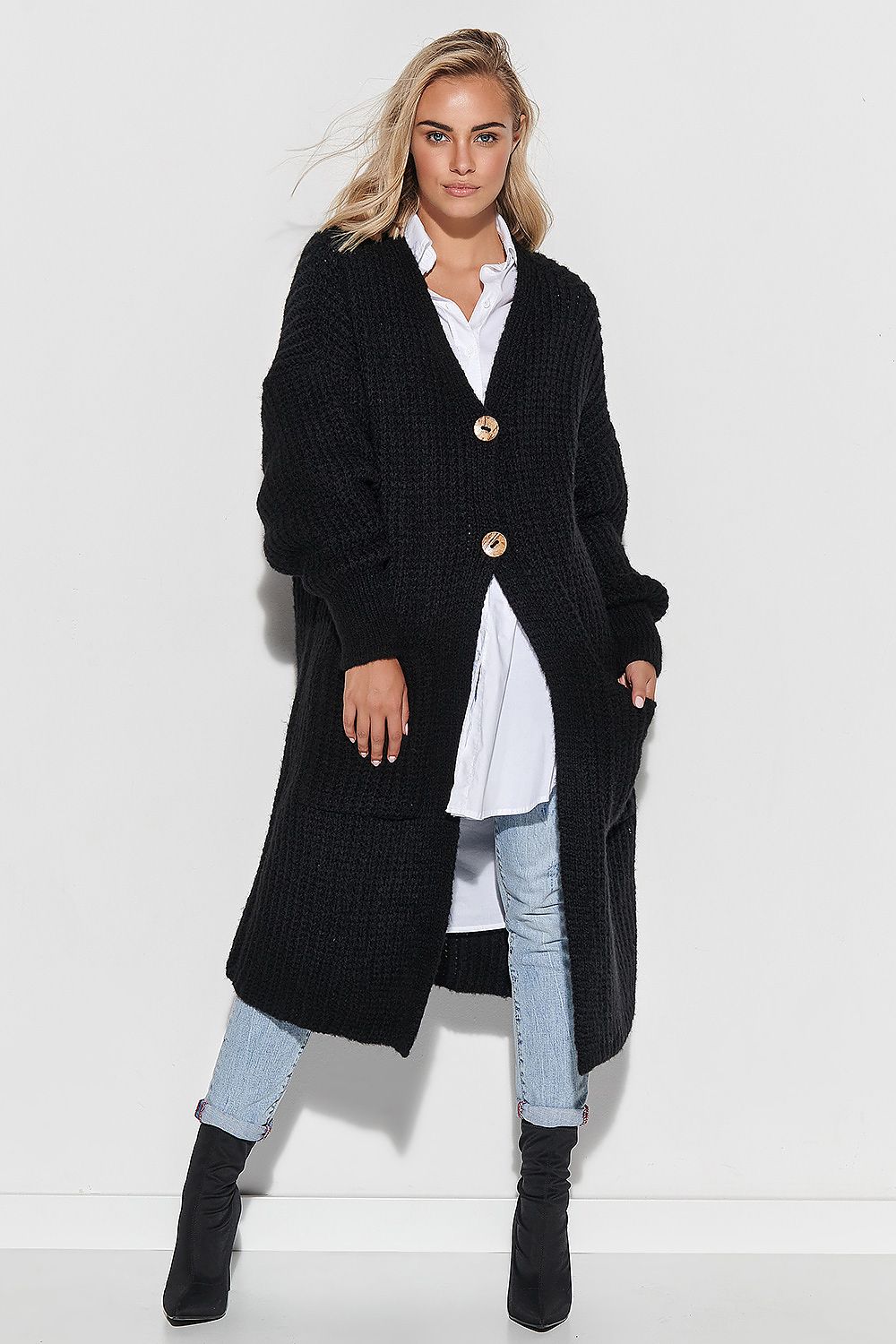 black cardigan for women, luxe & sexy, makadamia fashion