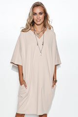 beige daydress for women, delicate & lightweight, makadamia fashion