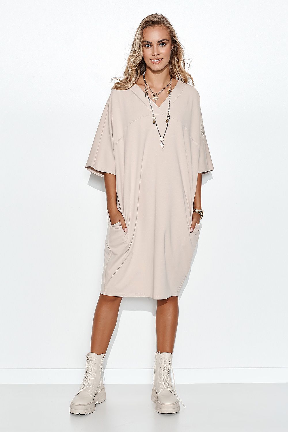 beige daydress for women, delicate & lightweight, makadamia fashion