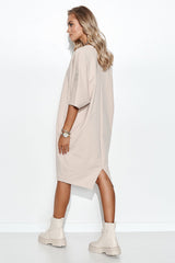beige daydress for women, delicate & lightweight, makadamia fashion