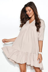 beige daydress for women, romantic & luxe, numinou fashion