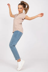 beige t-shirt for women, romantic & glamorous, bfg fashion