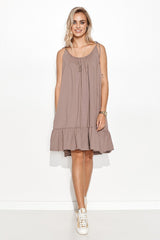 beige daydress for women, subtle & flowing, makadamia fashion