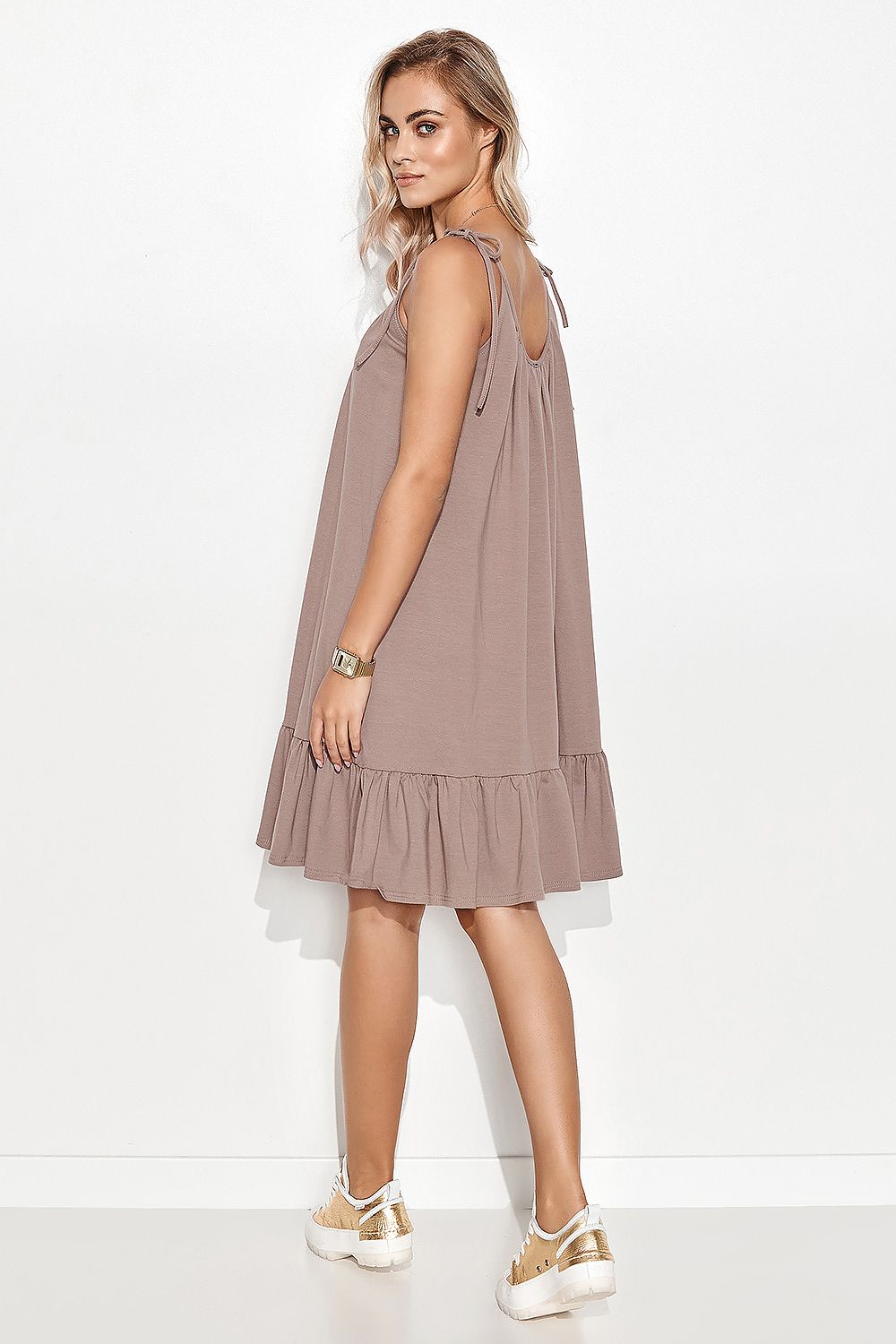 beige daydress for women, subtle & flowing, makadamia fashion