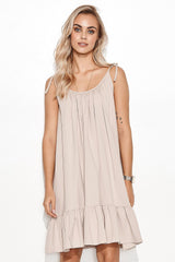 beige daydress for women, subtle & flowing, makadamia fashion