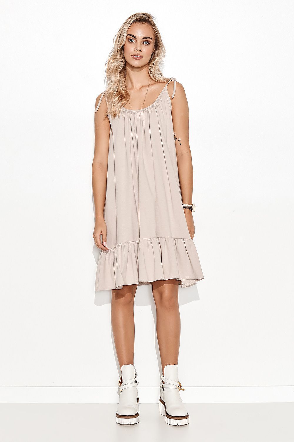 beige daydress for women, subtle & flowing, makadamia fashion