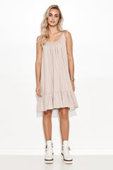 beige daydress for women, subtle & flowing, makadamia fashion