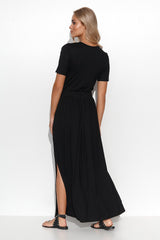 black daydress for women, sleek & romantic, makadamia fashion