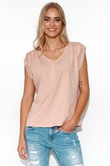 beige blouse for women, romantic & rich, makadamia fashion