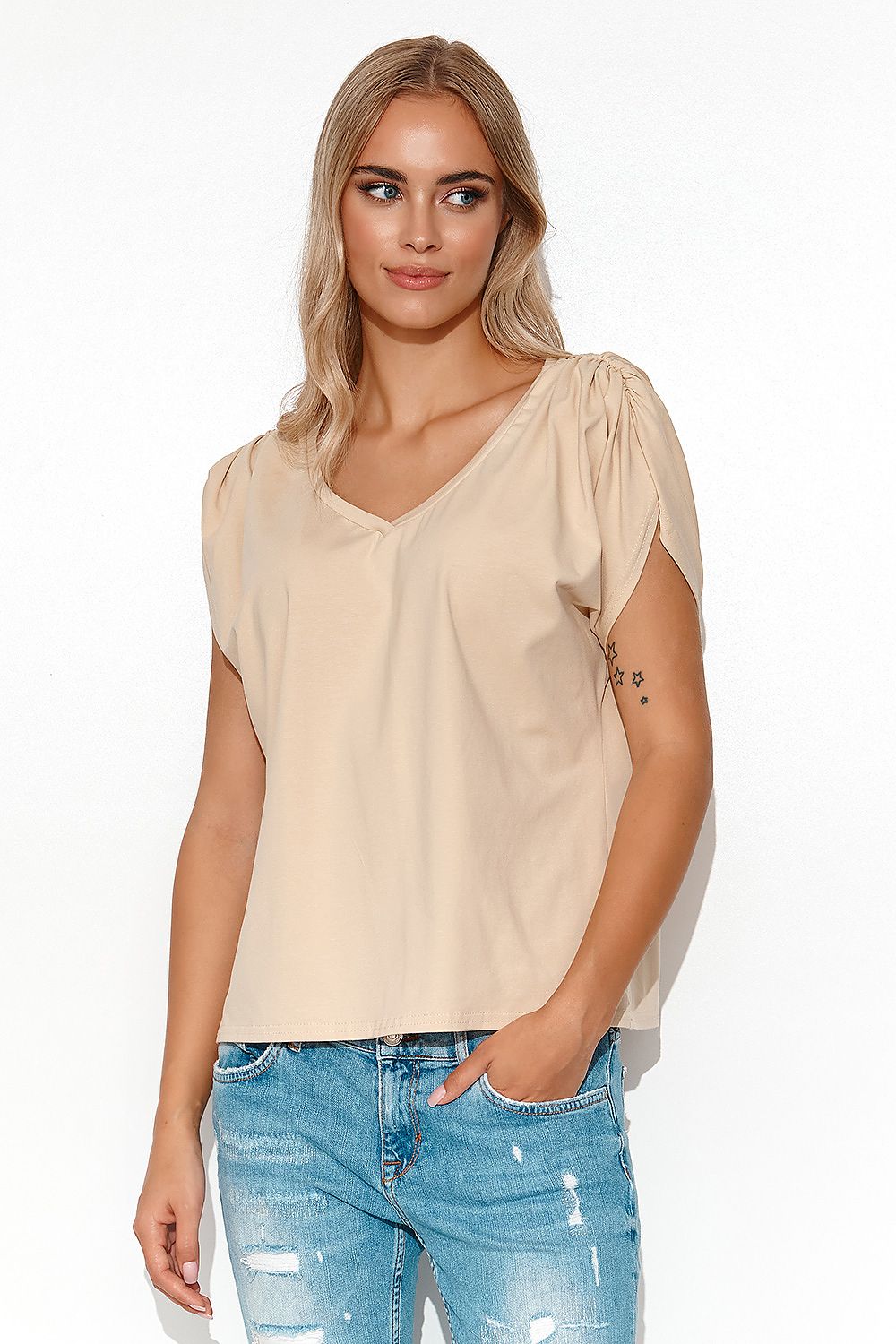 beige blouse for women, romantic & rich, makadamia fashion