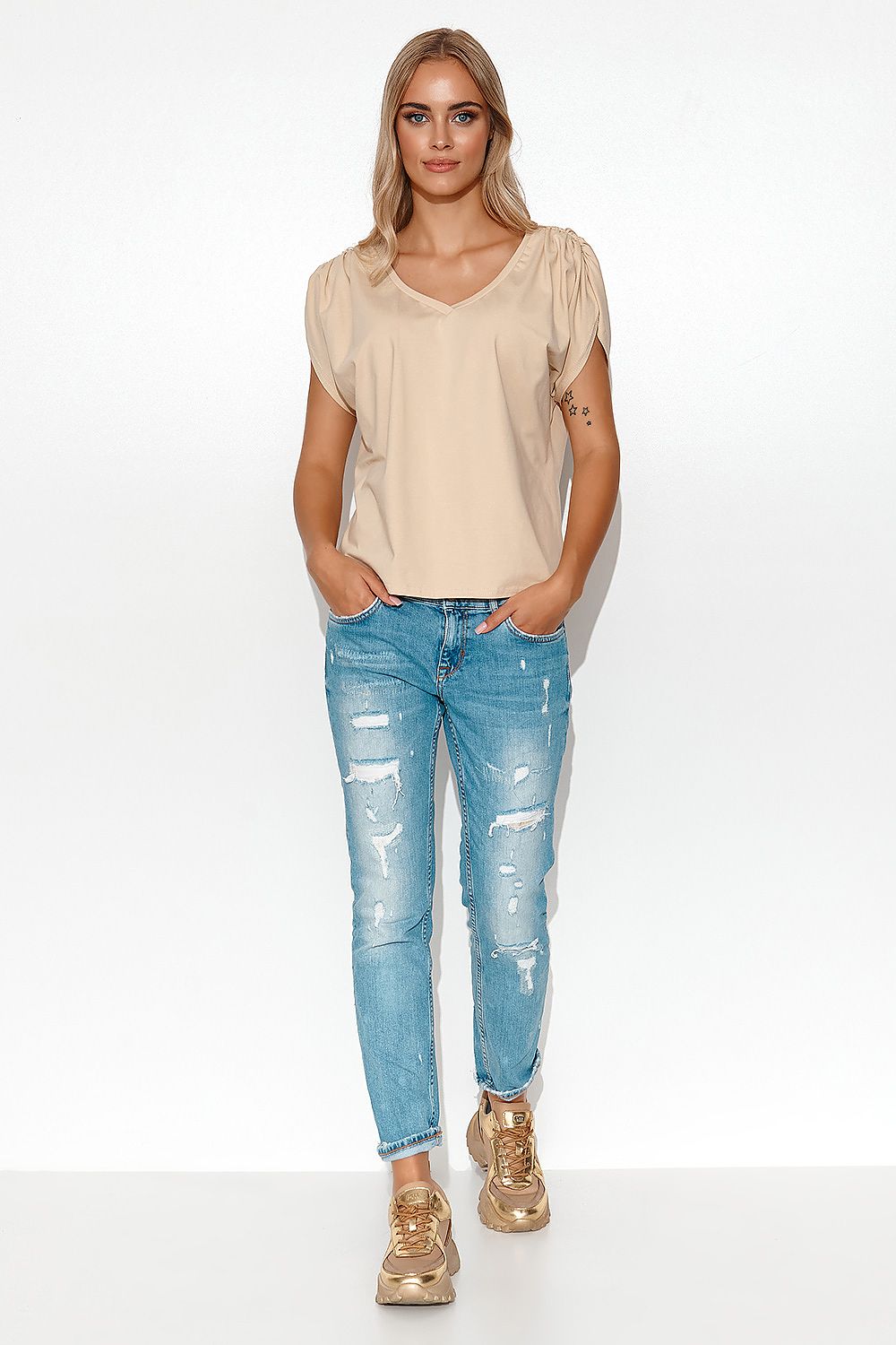 beige blouse for women, romantic & rich, makadamia fashion