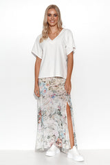 beige blouse for women, relaxed & bold, makadamia fashion