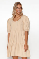 beige daydress for women, modern & lightweight, makadamia fashion