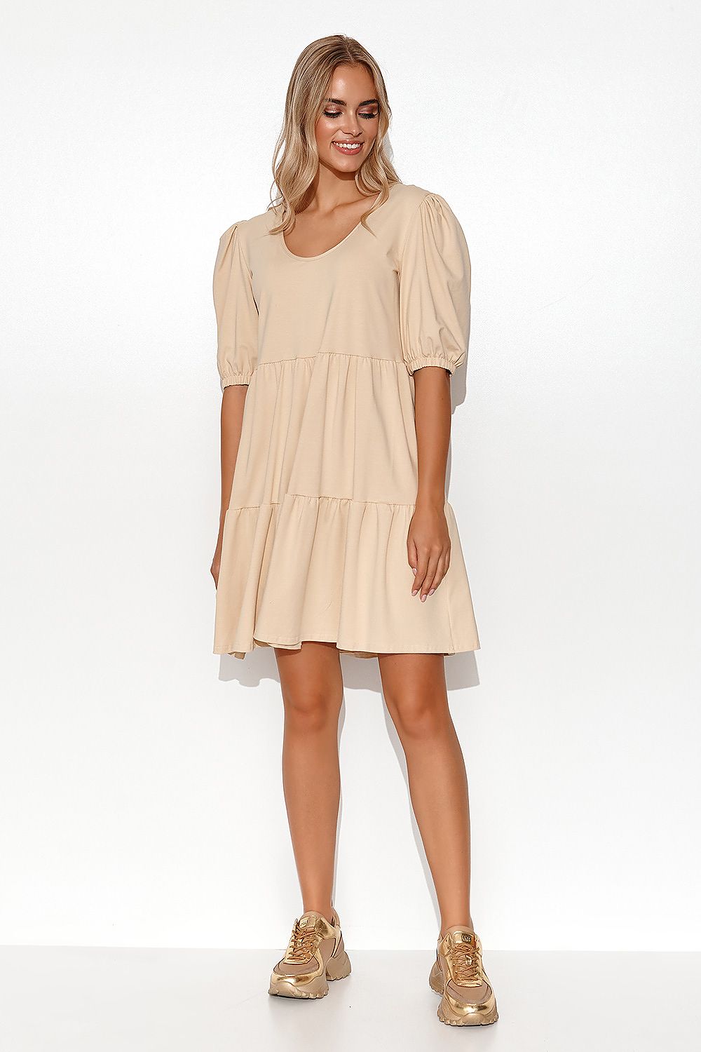 beige daydress for women, modern & lightweight, makadamia fashion