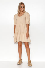 beige daydress for women, modern & lightweight, makadamia fashion
