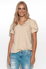 beige blouse for women, cute & formal, makadamia fashion
