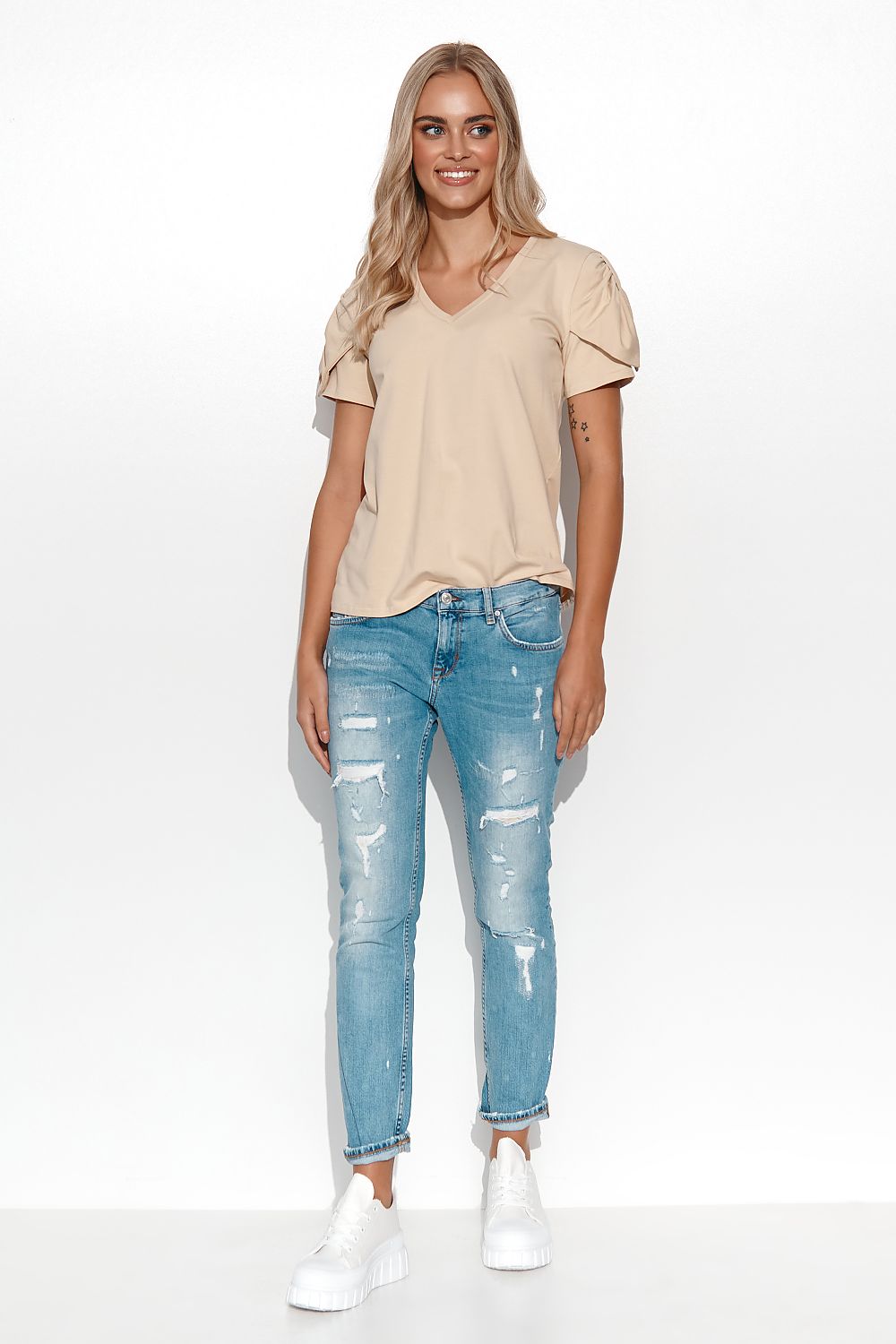 beige blouse for women, cute & formal, makadamia fashion