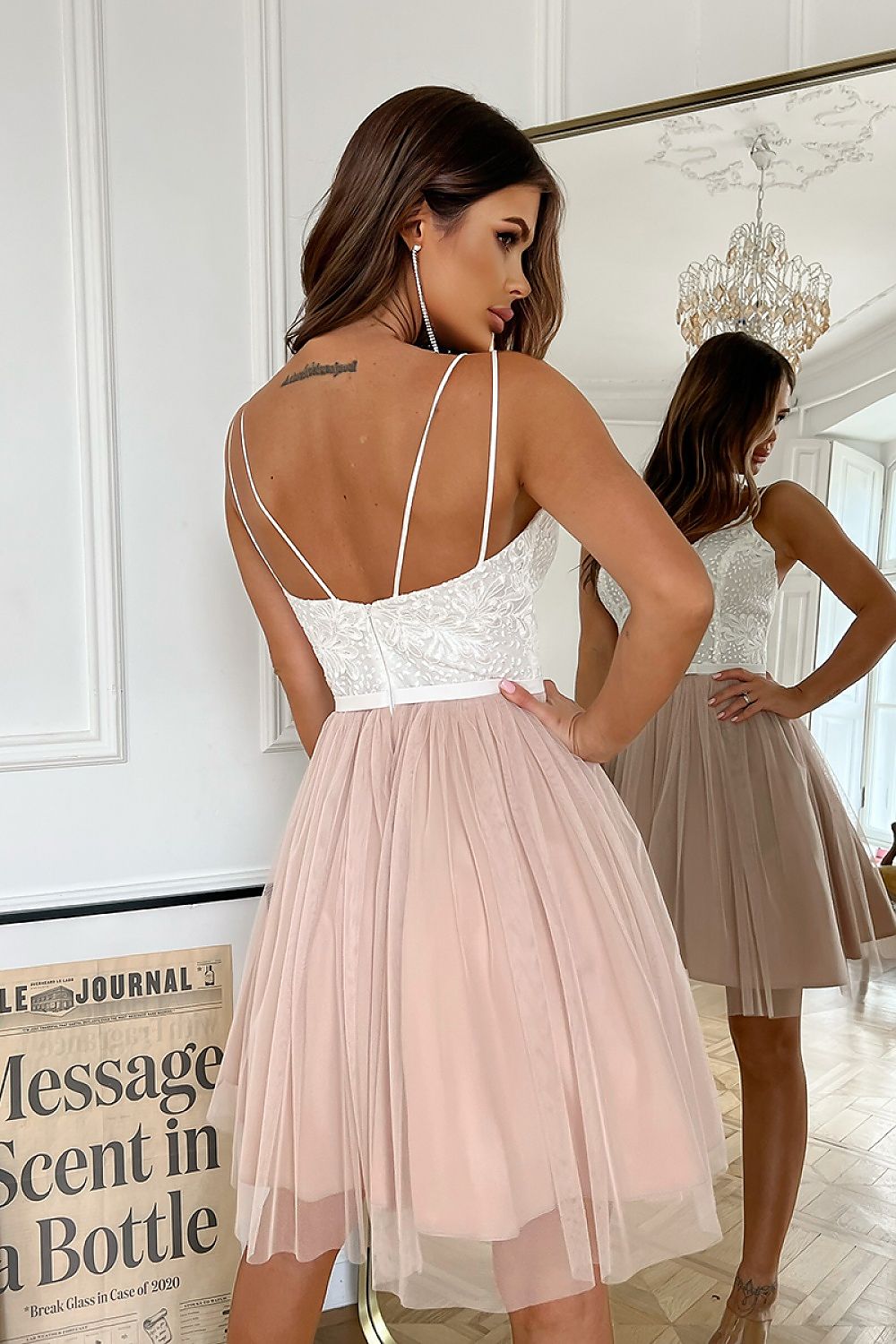 beige evening dress for women, relaxed & polished, bicotone fashion