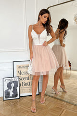 beige evening dress for women, relaxed & polished, bicotone fashion
