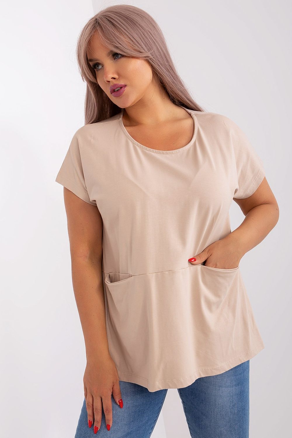 beige plus size blouse for women, artistic & structured, relevance fashion