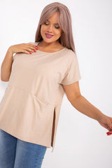 beige plus size blouse for women, artistic & structured, relevance fashion