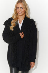 black cardigan for women, soft & cozy, makadamia fashion