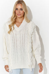 beige jumper for women, comfy & shimmering, makadamia fashion