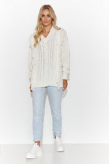 beige jumper for women, comfy & shimmering, makadamia fashion