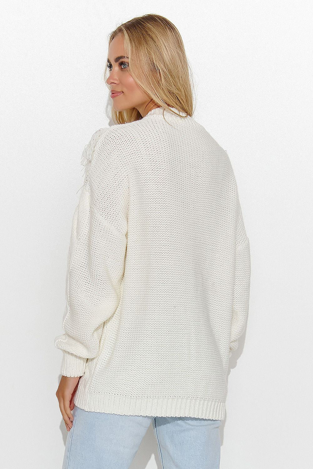beige jumper for women, comfy & shimmering, makadamia fashion