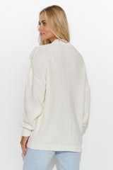 beige jumper for women, comfy & shimmering, makadamia fashion