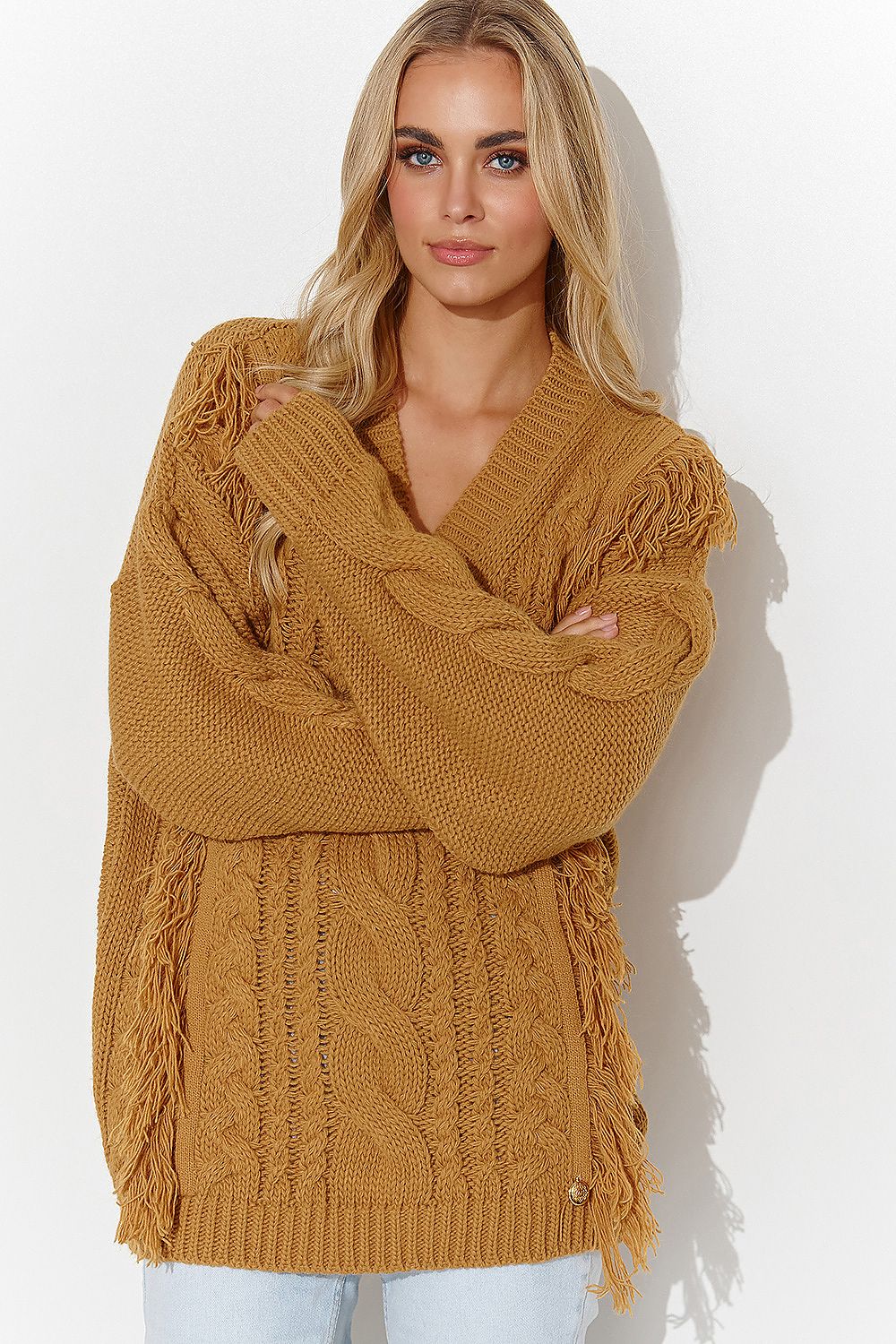 beige jumper for women, comfy & shimmering, makadamia fashion