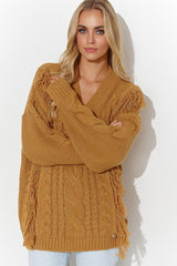 beige jumper for women, comfy & shimmering, makadamia fashion