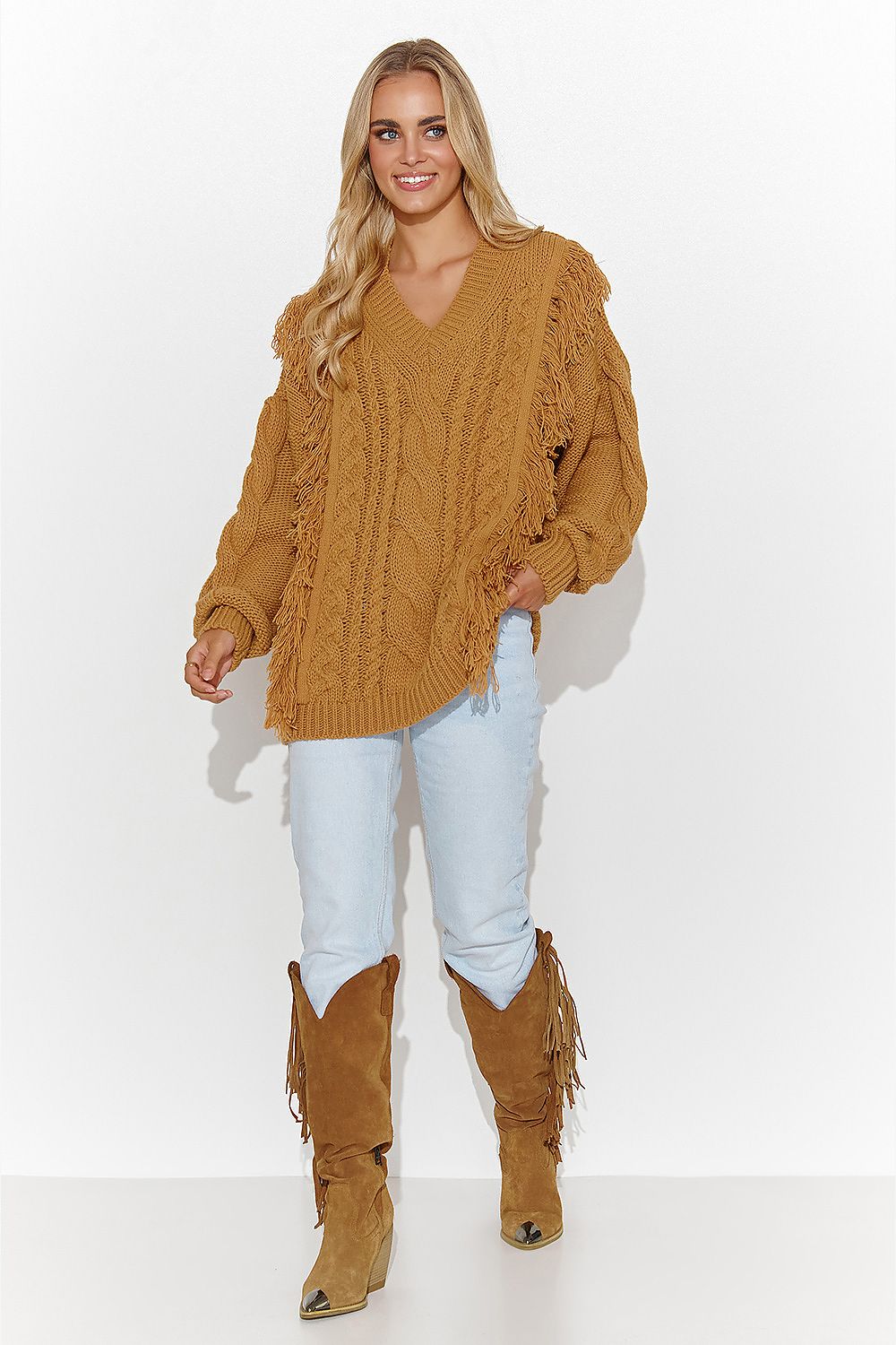 beige jumper for women, comfy & shimmering, makadamia fashion