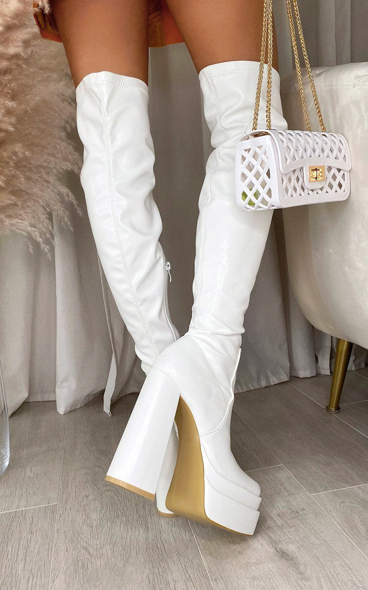 black block heel knee high boots for women, effortless & stretchy, moda fashion