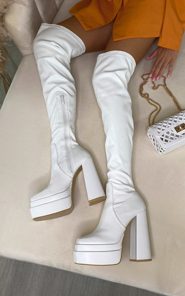 black block heel knee high boots for women, effortless & stretchy, moda fashion