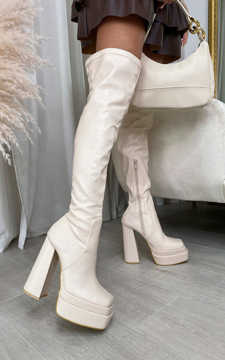 black block heel knee high boots for women, effortless & stretchy, moda fashion