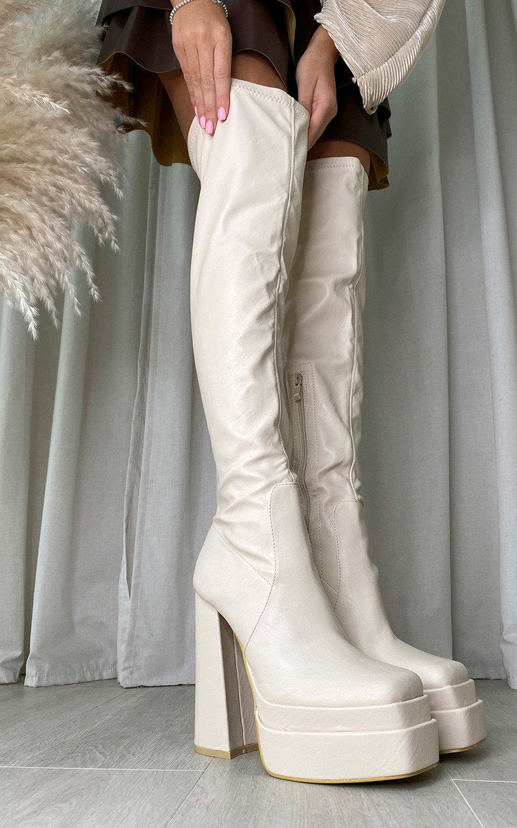 black block heel knee high boots for women, effortless & stretchy, moda fashion
