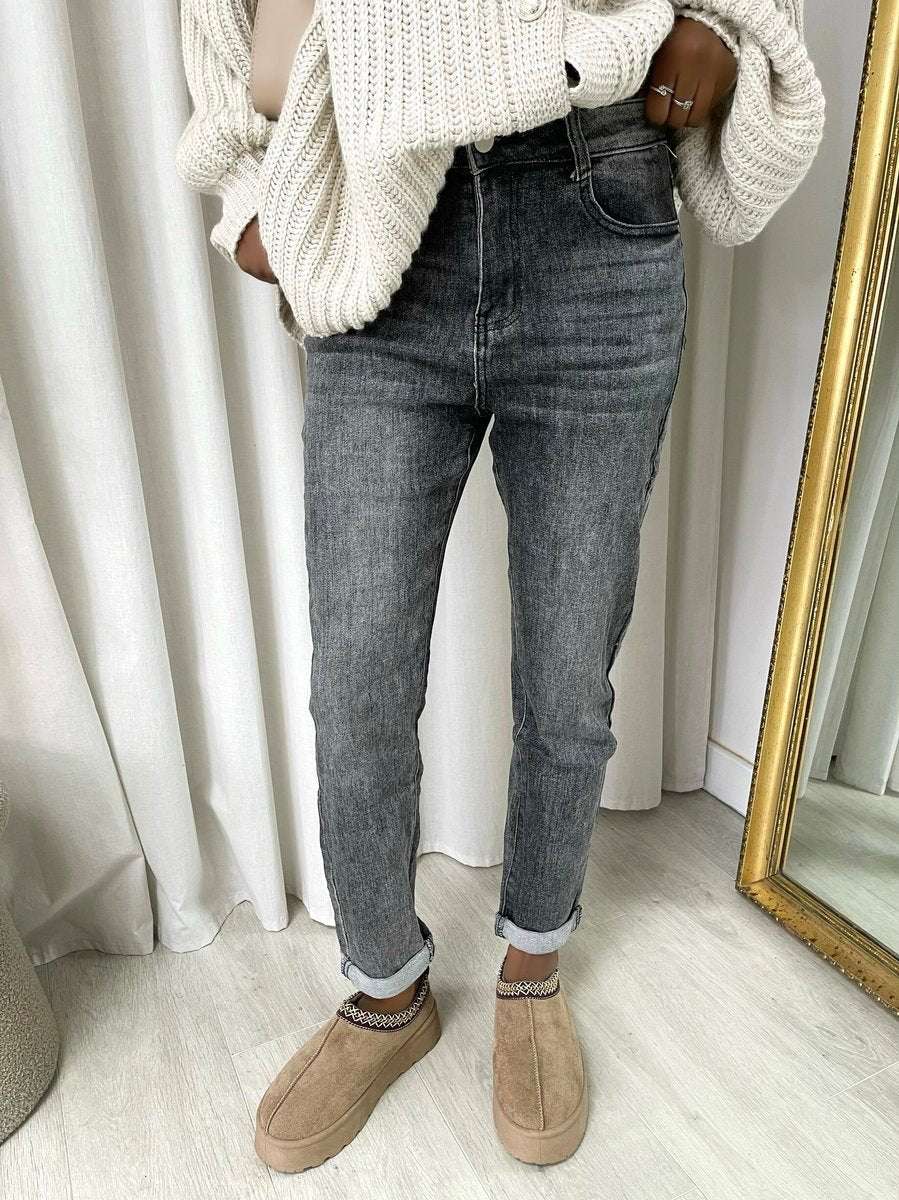 grey high waisted acid wash jeans for women, casual & graceful, moda fashion