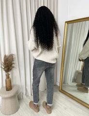 grey high waisted acid wash jeans for women, casual & graceful, moda fashion