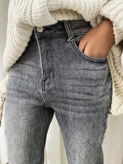 grey high waisted acid wash jeans for women, casual & graceful, moda fashion