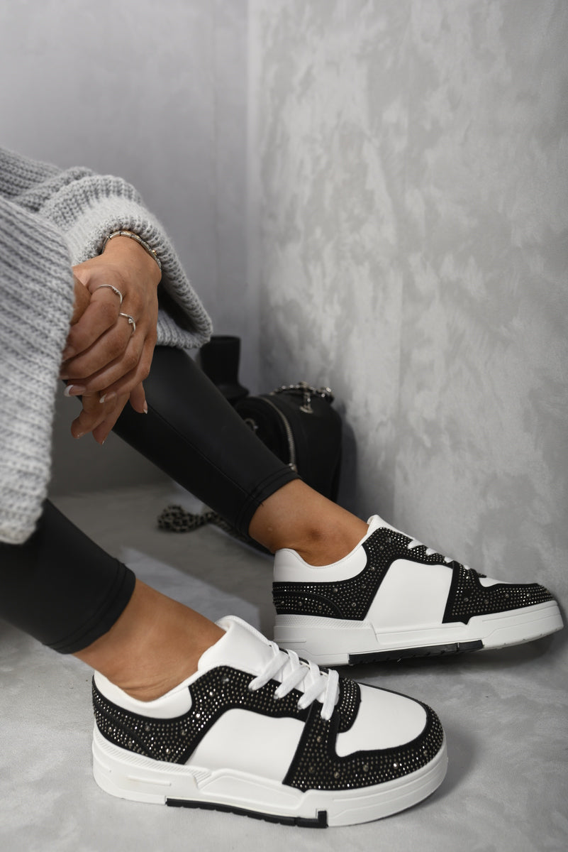 black sparkly crystal embellished trainers for women, lightweight & graceful, moda fashion