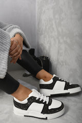 black sparkly crystal embellished trainers for women, lightweight & graceful, moda fashion