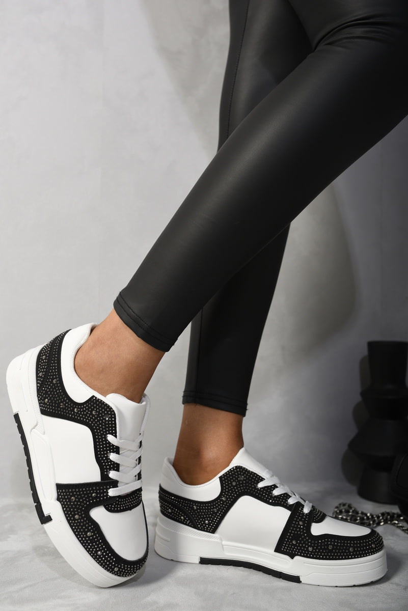 black sparkly crystal embellished trainers for women, lightweight & graceful, moda fashion